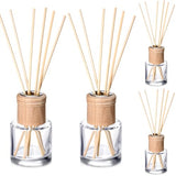 Roshtia 4 Set Reed Diffuser Bottle Empty Refillable Fragrance Glass Diffuser Bottles Set with Wooden Caps Sticks 50ml 1.7 oz Round Glass Jars for DIY Fragrance