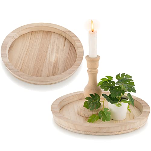 Hanobe Unfinished Round Wooden Craft Trays for DIY, 2PC Decorative Plate