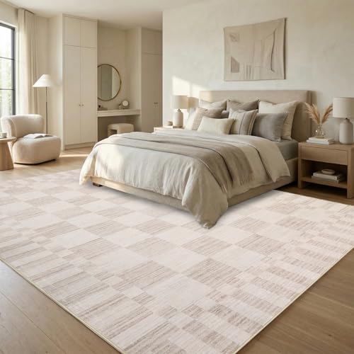 GarveeHome Beige Checkered Rug 5x7 Area Rugs Washable Checkerbroad 5x7 Rug