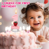 Conelist Strawberry 1 Candle for First Birthday Pink Number 1 Candle Berry One Glitter Cake Topper for Strawberry 1st Birthday Party Supplies Anniversary Decorations
