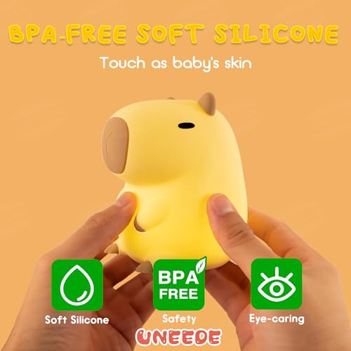 UNEEDE Cute Capybara Night Light, Novelty Animal Silicone Nursery Night Light Rechargeable Table Bedside Lamp with Touch Sensor for Bedroom Living Room Squishy Capybara Stuff Boys Girls Gifts