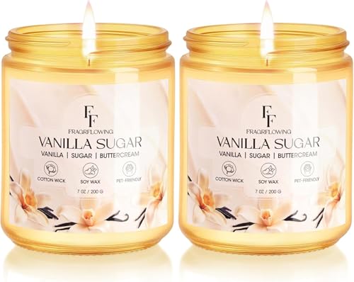 Vanilla Sugar Scented Candle, Natural Soy Wax Jar Candle for Home Scented, 100-Hour Burn Time Gifts for Women Men, 7 oz (2 Pack)