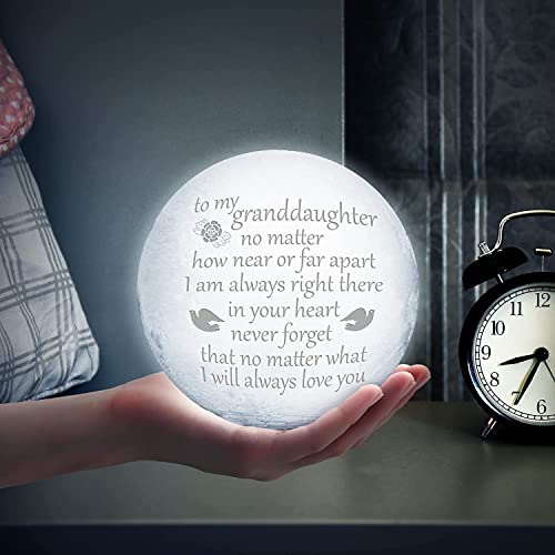 Funnli Granddaughter Gifts from Grandma, Christmas Mothers Day Graduation Birthday Gifts for Granddaughter Moon Lamp, 3D Printed Moon Light with Wooden Stand