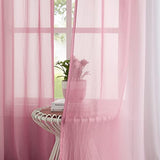 Purainbow Pink Ombre Chiffon Sheer Curtains 84 Inch Long for Living Room Bedroom Decor, Crinkle Gradient Semi Voile Grommet Top Window Curtain Drapes for Girls Room, Garden, Yard, Set of 2 Panels