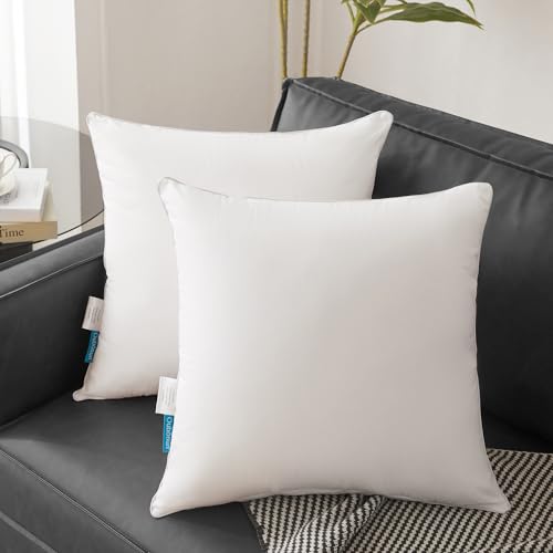 Oubonun 28 x 28 Euro Pillow Inserts with 100% Cotton Cover - Square Interior Sofa Decorative Throw Pillow Insert Set of 2 - White Couch Pillow