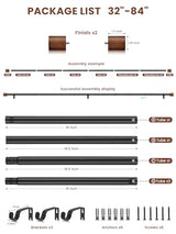 Wood Curtain Rods for Windows 32 to 84 Inch, 1 Inch Heavy Duty Adjustable Decorative Curtain Rod, Modern Farmhouse Drapery Rod for Bedroom, Patio and Living Room