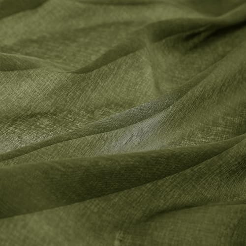 MIULEE 2 Panels Olive Green Semi Sheer Window Curtains Elegant Grommet Top Window Voile Drapes/Treatment Linen Textured Dark Green Panels for Bedroom Living Room (54X84 Inches)