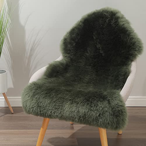 LLB Genuine Sheepskin Area Rug Wool Rug Fur Carpet Fluffy Shaggy Fur Rug for Living Room Kids Bedroom Real Sheepskin Throw Lambskin Rugs Sofa Mat Chair Seat Covers (Dark Green, 2 x 3 ft Sheepskin)