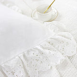 Lemfux Ruffle Pillow Case 18x18 Inch, Set of 2, Cotton Ruffle Euro Shams with Ruffles Rustic Farmhouse Lace Shabby Soft Breathable Bridal Pure White Euro Pillow Shams
