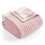 Snuggle Sac Summer Pink Throw Blanket for Couch, Soft Cozy Ribbed Fluffy Blankets for Women, Warm Microfiber Knit Cute Throws for Girls Daughter Gifts, Pink, 50x60 inches