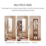 4-in-1 Full Length Mirror with Jewelry Cabinet, Makeup Organizer & Coat Rack - 360° Rotating Wood Floor Mirror, Space-Saving Dressing Mirror for Bedroom & Entryway