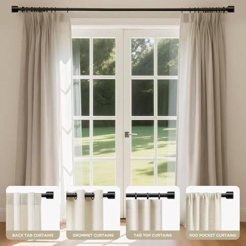 Joydeco Curtain Rods for Windows 32-120 Inch, 1 Inch Diameter Heavy Duty Adjustable Black Curtain Rods for Bedroom, Kitchen, Sliding Glass Door
