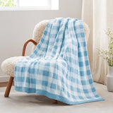 Snuggle Sac Buffalo Plaid Bedding Blanket Twin Size, Super Soft, Cozy Warm Knit Decorative Blankets, Reversible Plaid Fluffy Throws for Bed, Plaid Light Blue, 60x80 Inches