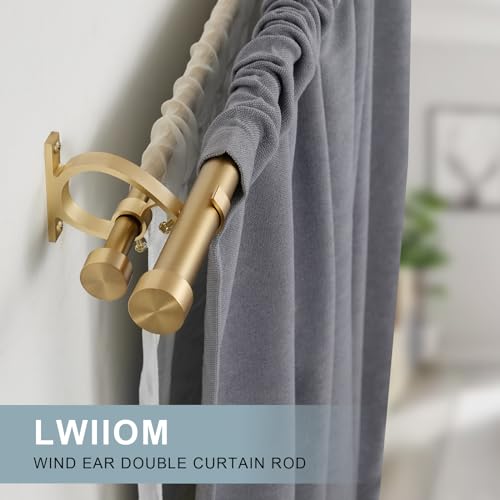 Double Blackout Curtain Rods 36 to 72 Inches (3-6 Feet),1-Inches Front and 5/8 Inches Back Adjustable End Cap Double Window Drapery Rod for Drapes and Curtains,Warm Gold