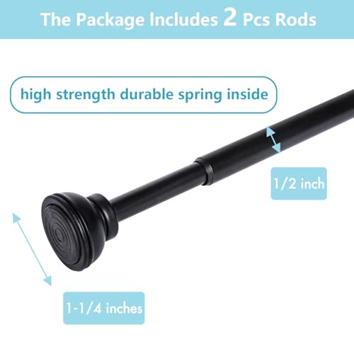 KXLIFE 2 Pack Spring Tension Rod, 1/2-inch Decorative Tension Drapery Rod for Window, Black, (17-26 Inch)