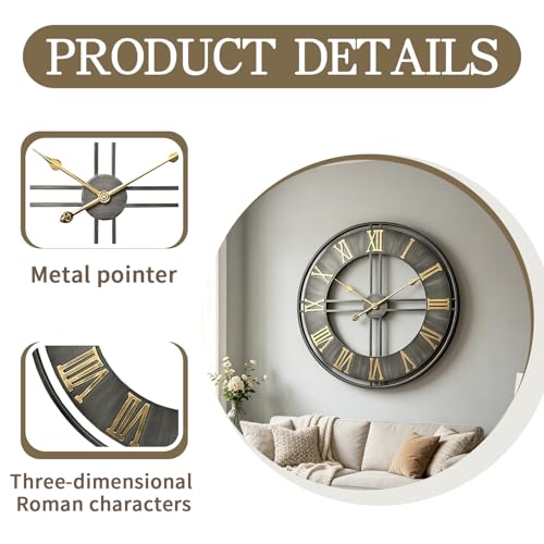 Dankeit Large Wall Clock,20inch Metal Wall Clocks,Quality Quartz Movement Roman Numerals Clock for Living Room Bedroom Kitchen Decor,Silent Oversize Clock Battery Powered