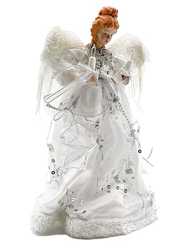 Vickerman Ice Palace Lighted White and Silver Angel Christmas Tree Topper with Clear Lights, 12"