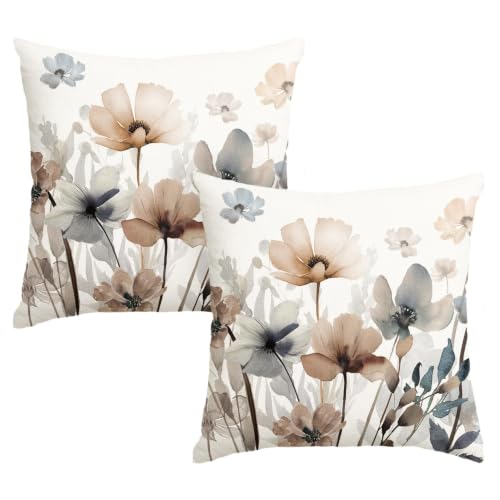 AVOIN colorlife Poppy Flowers Chinoiserie Pillow Covers 18x18 Inch Set of 2