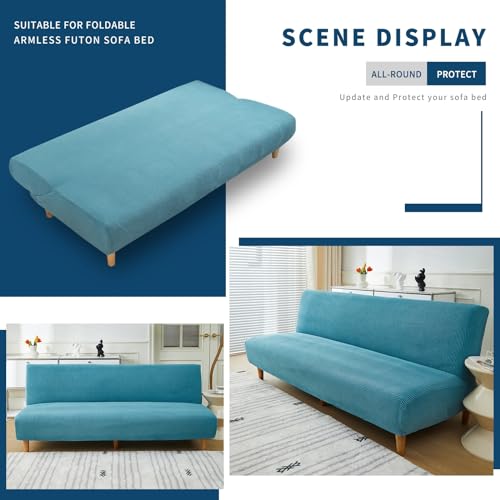 Full Size Futon Cover, Stretch Armless Folding Sofa Bed Couch Slipcover(Lakeblue,Large)