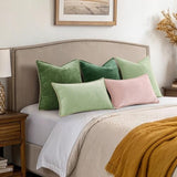 decorUhome Fall Chenille Soft Cozy Throw Pillow Covers 18x18 Set of 2, Modern Farmhouse Boho Velvet Decorative Pillow Cases with Stitched Edge for Couch Sofa Bed Home Decor, Forest Green