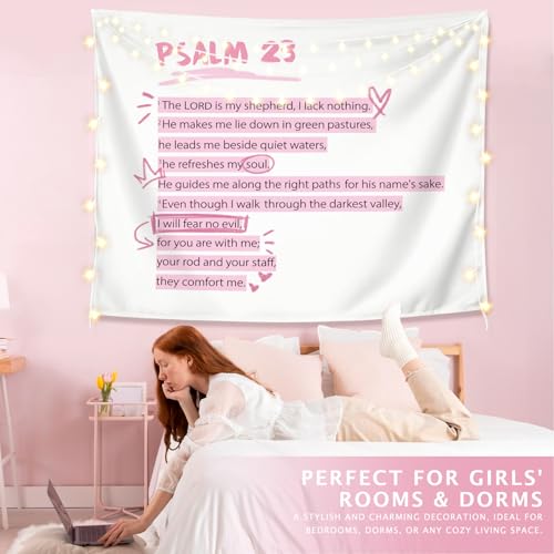 LIANGW Pink Christian Tapestry Aesthetic, Wall Tapestry for Bedroom, Pink Wall Art for Teen Girls & Women, Dorm Decor for College Girls, Bible Verses Tapestries Wall Hanging 50x60 inche