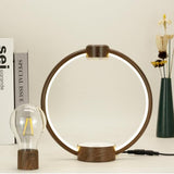 Magnetic Levitation Desk Lamp, Magnetic Levitation Light Bulb Creative Desk Lamp 360°Rotating with LED Light Unique Christmas Birthday Gift (Dark Wood Grain)