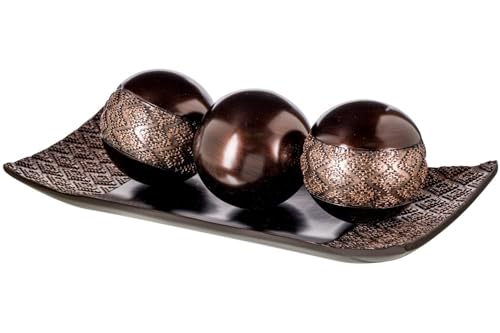 Creative Scents Dublin Brown Decorative Tray and Orbs Set - 15.5" Tray with 3 Decorative Balls, Coffee Table Centerpiece for Living Room, Dining Table & Entryway Decor - Gift Boxed