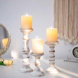 Romadedi Pillar Wood Candle Holders, Whitewashed Brown, Set of 3