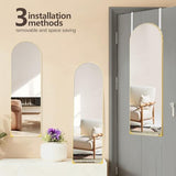 48"x14" Door Mirror, Arched Full Length Mirror, Over the Door Mirrors Full Length, Hanging Mirrors for Bedroom, Bathroom, Gold