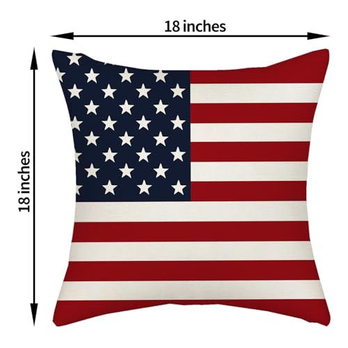 4th of July Pillow Covers 18x18 Independence Day Memorial Day Outdoor Decor Throw Pillows for Couch American Flag Patriotic Star and Stripes Pillowcase Decorative Cushion Case for Sofa Set of 2