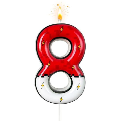 Cartoon White and red Lightning Cake Candle Digital Anime Cartoon Birthday Candle Cake Decoration Animation Birthday Decoration Party Supplies(8)