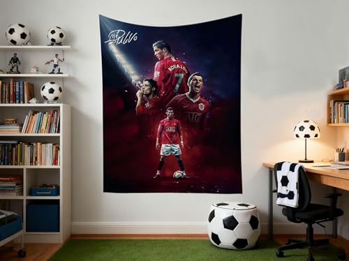 Cristiano Ronaldo World Cup Soccer Tapestry for Teens Fans - Single-Sided HD Fade-Resistant Print, Machine Washable Polyester, 4 Corner Grommets, Indoor WallDecor for Bedroom/Living Room,35.4x47.2 Inches (Red)