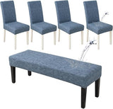 HAOYONG Waterproof Dining Room Chair Cover Set Chair Slipcover Washable Parsons Chair Slipcover Removable Seat Protector for Dining Room Hotel Restaurant - 4 PCS Chair Cover+1 PC Bench Cover