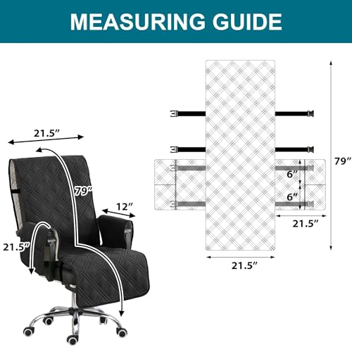 Turquoize Waterproof Office Chair Cover with Armrest Covers Black Computer Desk Chair Cover Quilted Office Chair Protector with Arms Office Chair Seat Cover Slipcover with Anti-Slip Buckle, Black
