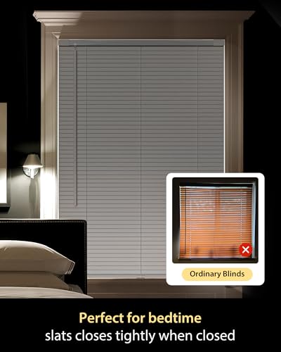 UNISHADES No Drill Cordless Mini Blinds, L-Shaped Slats, 46×48 in, White | Enhanced privacy protection, 1" Vinyl Material, Easy Install
