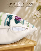 Embroidered Throw Pillow Cover, 20x20 Inch, Wildflower