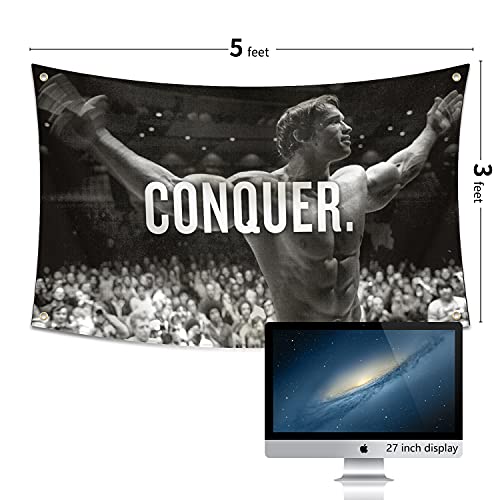 Probsin Conquer Flag 3x5 Ft Gym Motivation Funny Fitness Poster Cool Man Cave Wall Decor for College Dorm Room Decoration,Bedroom,Outdoor,Parties,Gift,Indoor,Ceiling,Garage