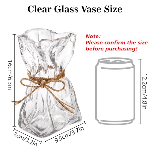 FOWSEEK 6 Inch Small Glass Flower Vase, Irregular Clear Flower Vases for Centerpiece Table Indoor Desk Decor, Modern Art Decorative Vase for Home Office Wedding Bookshelf Housewarming Gift