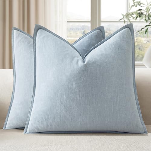EMEMA Decorative Linen Throw Pillow Covers 20x20 Inch Light Blue