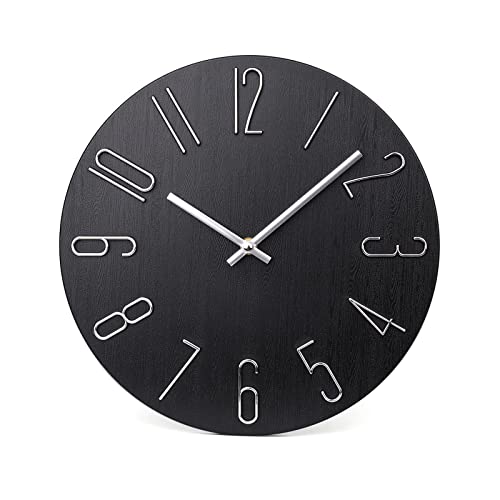 jomparis Black Wall Clock Modern Style Plastic Wooden Wall Clocks Decor 12 Inch Silent Non-Ticking for Office Home Bedroom