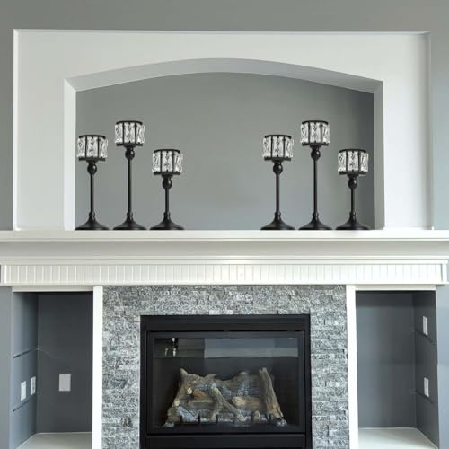 Crystal Candle Holders Set of 3, Black Tealight Candle Holders