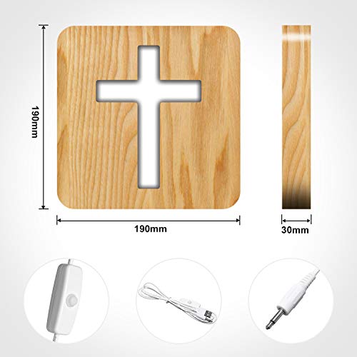 Lampeez Jesus Cross Wooden Lamp Novelty Night Light 3D Illusion lamp for Kids, Kids Decoration Lamp USB Power Bedroom Decor Xmas Holiday Christian Birthday Gifts for Boy Girl