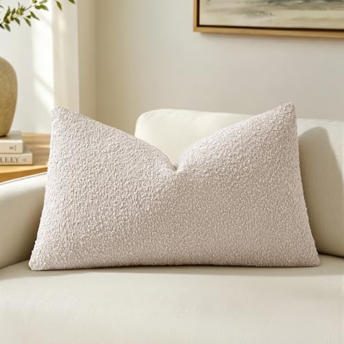 MIULEE Textured Boucle Lumbar Pillow Cover for Bed 14x20 Beige
