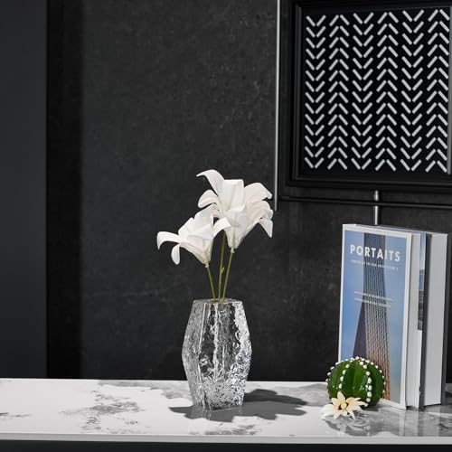 Glacier Series Crystal Vase 6.3-inch High, Modern Crystal Home Office Decor for Living Room Dining Table Centerpieces, Birthday and Wedding
