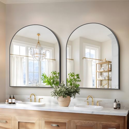 COFENY Black Arch Mirror, 30’’x36’’ Black Mirror for Bathroom, Wide Arched Bathroom Mirror with Metal Frame, Wall Mounted Mirror for Bedroom Living Room Entryway Modern