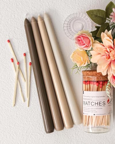 Viyffo Taper Candles 10 Inch Brown 4 Pack Unscented, Smokeless Long Tall Tapered Candlesticks Wedding Home Decor Dinner Natural Color Series