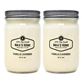 Nika's Home Vanilla Lavender 12oz Mason Jar Soy Candles - 2 Pack - Hand Poured Handmade, Long Burning 50-60 Hours Highly Scented All Natural, Clean Burning Large Candle Gift Home Décor