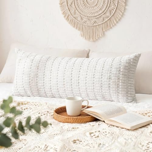 Fancy Homi Decorative Throw Pillow Covers for Bed Couch Bedroom Bench, Soft Corduroy Solid Pillow Case, Rustic Farmhouse Boho Room Decor,54" x 20" (Pack of 1),White