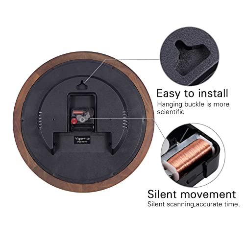 14 Inch Wooden Wall Clock, Retro Wood Wall Clocks Battery Operated, Large Silent Sweep Movement Accurate Wall Clock for Living Room Bedroom