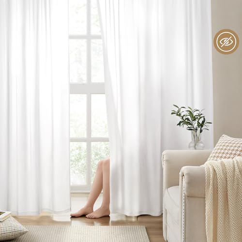 HOMEIDEAS Non-See-Through White Privacy Semi Sheer Curtains 84 Inches Long 2 Panels Set Light Filtering Curtains for Living Room Bedroom Drapes,W52xL84
